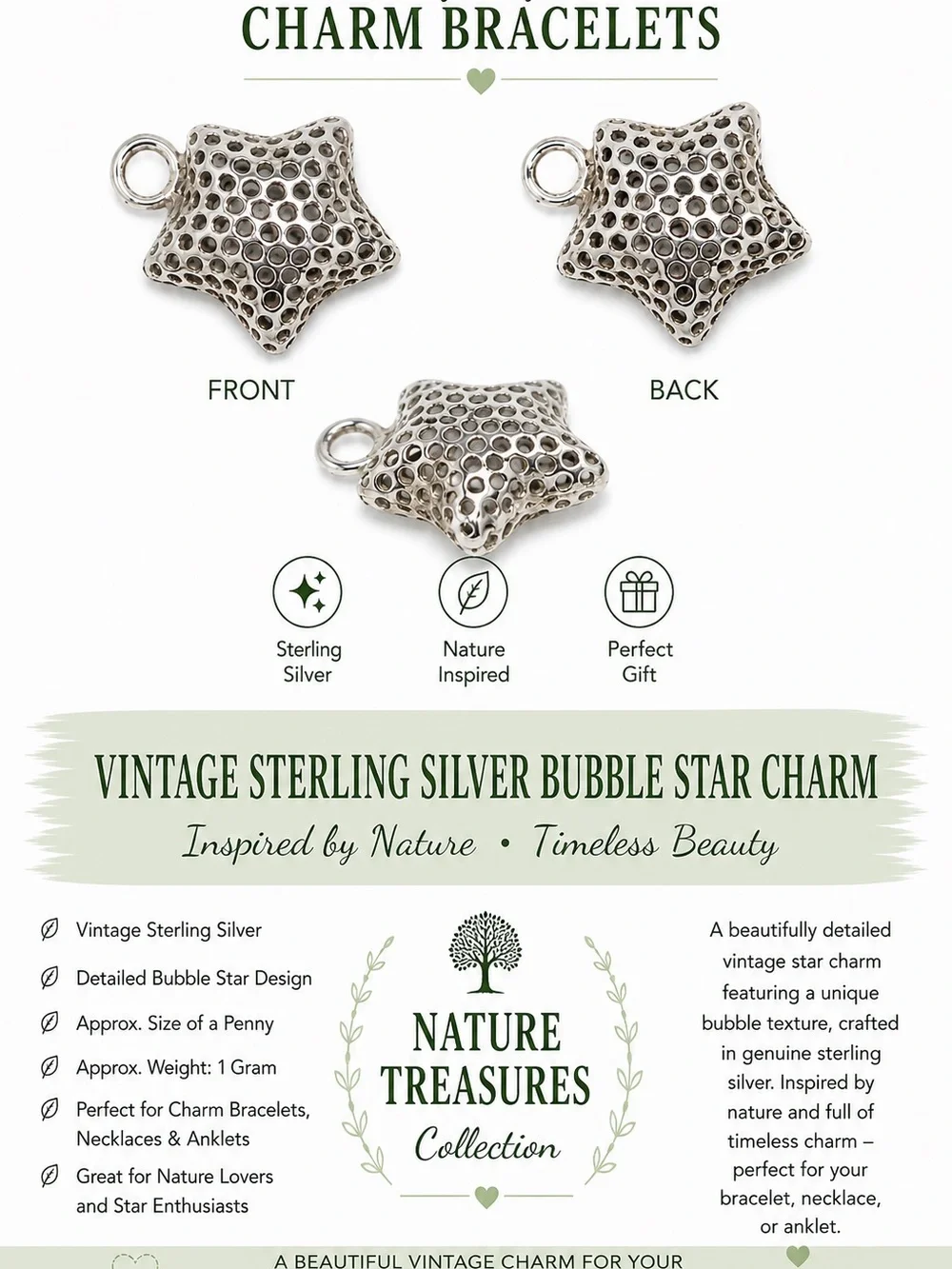 Vintage Sterling Silver Bubble Star Charm –